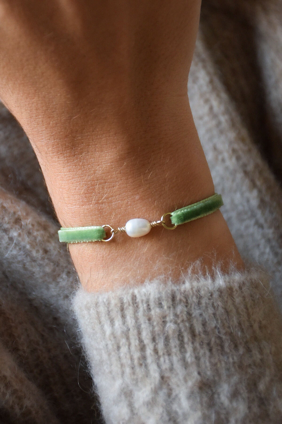 Bracelet ruban de velours | Mousse