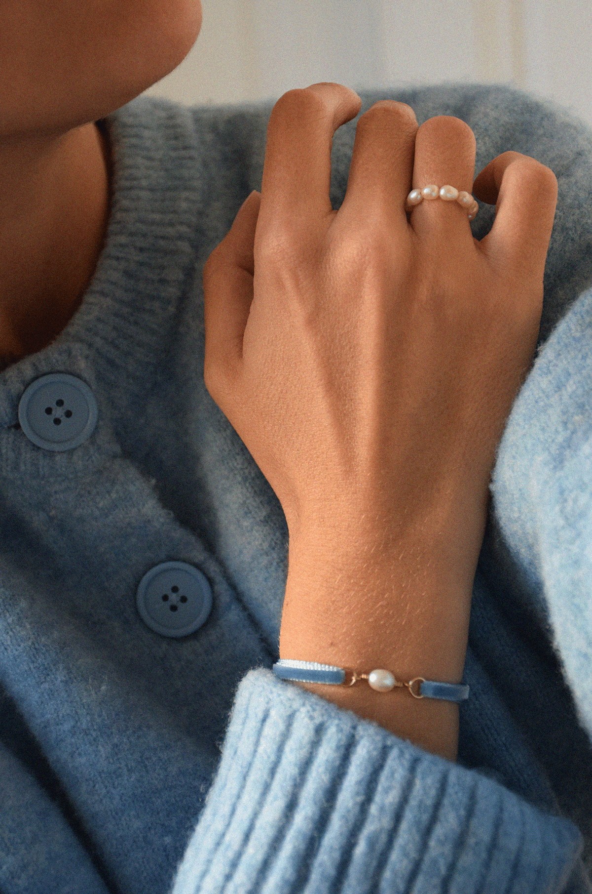 Bracelet ruban de velours | Bleu Méditerranée