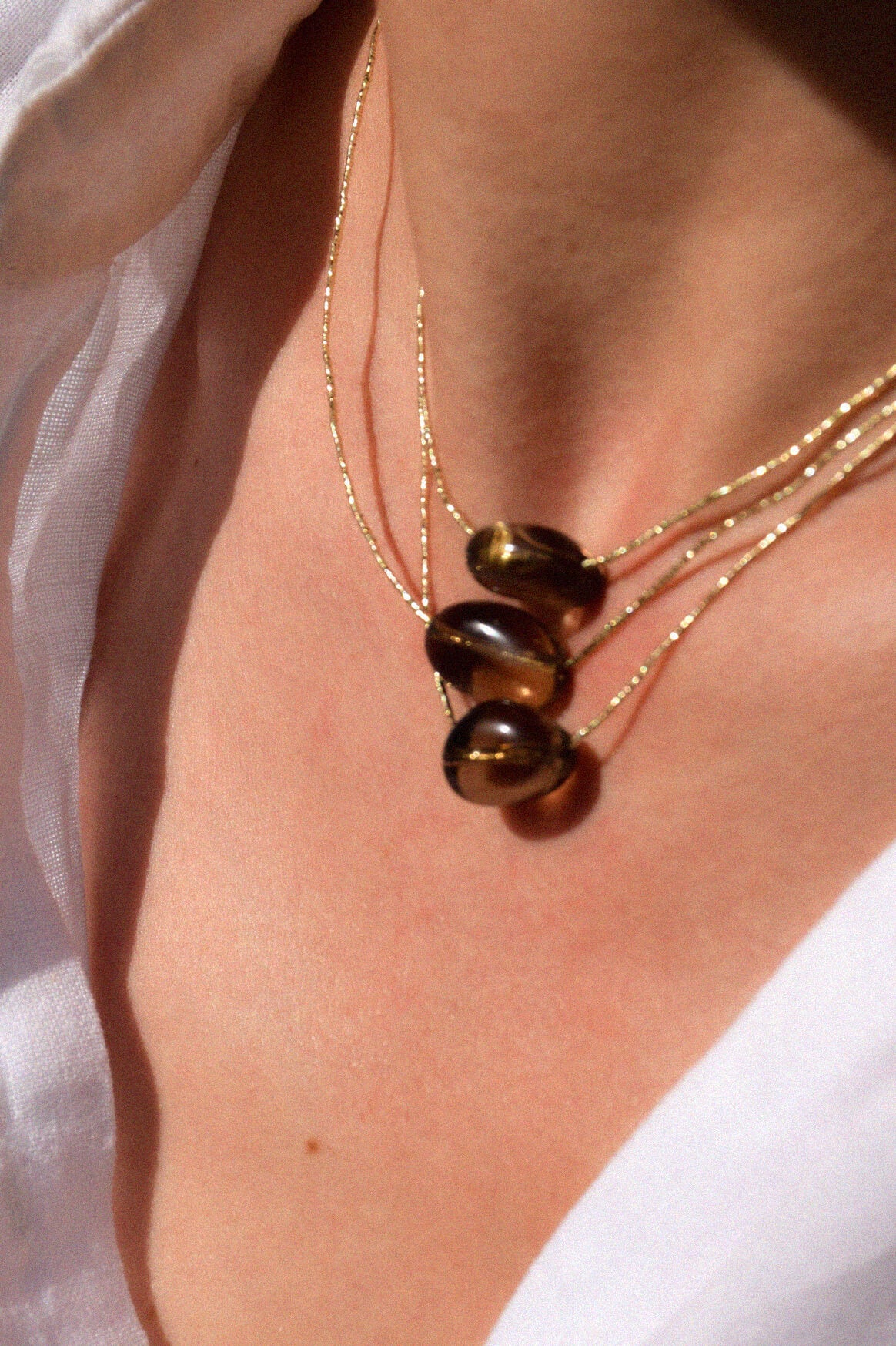 FORMENTERA | Collier fil d'or et Quartz choco