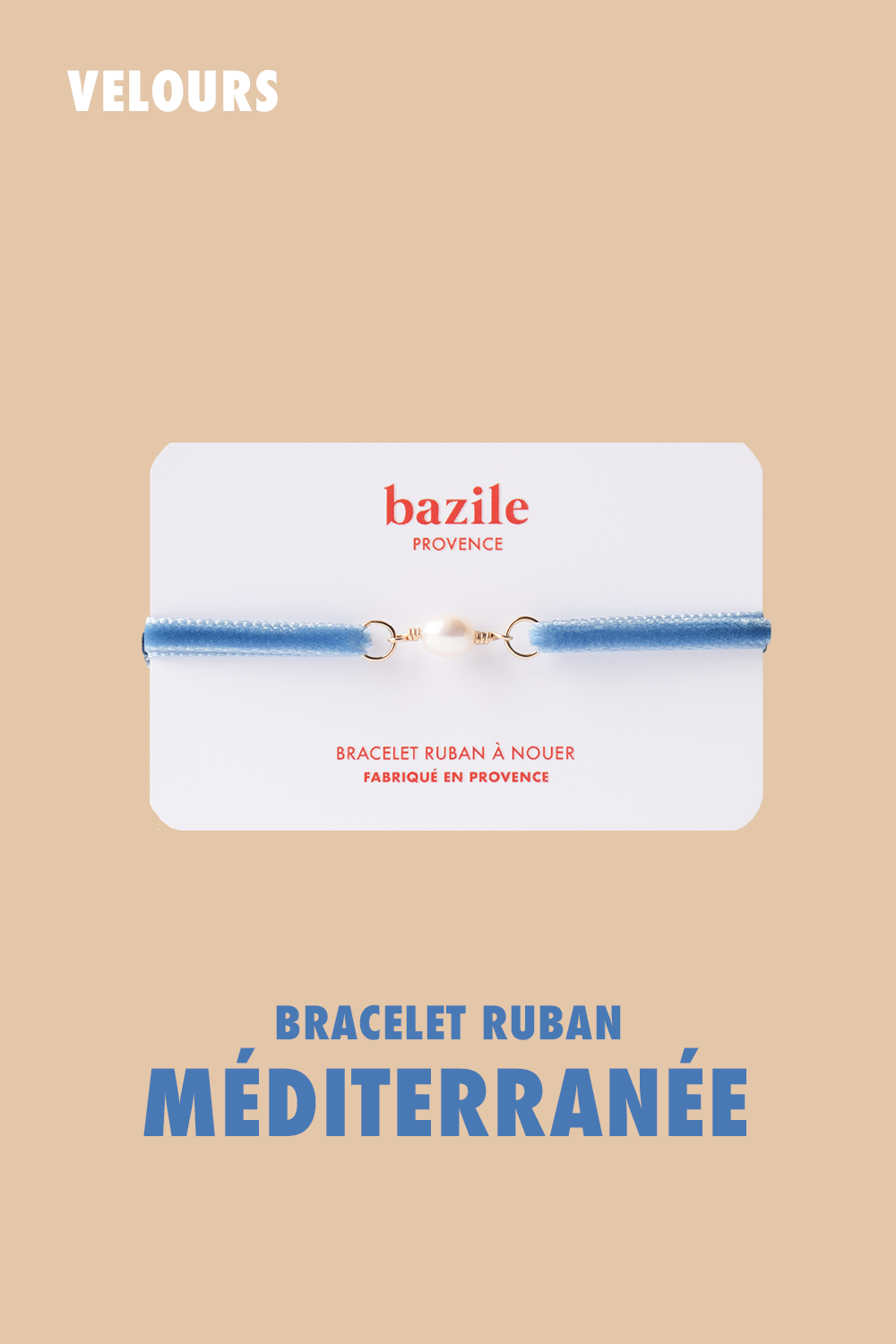 Bracelet ruban de velours | Bleu Méditerranée