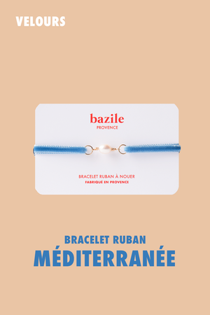 Bracelet ruban de velours | Bleu Méditerranée