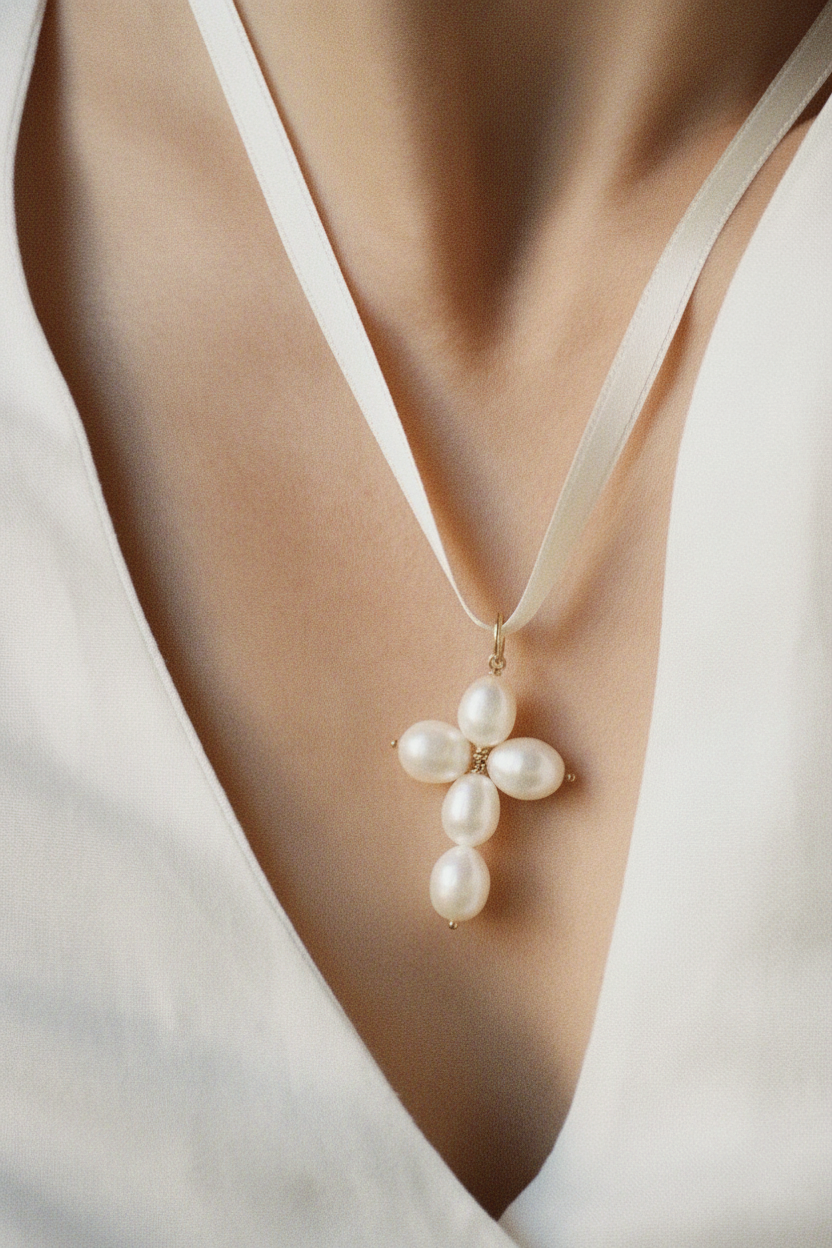 ARLES | PENDENTIF CROIX MAXI PERLES