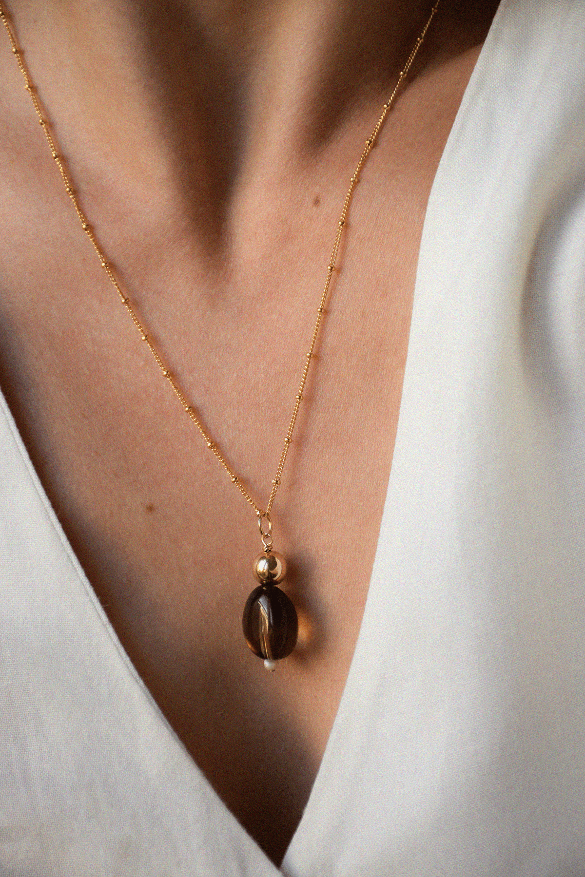 CHOCOLAT | Pendentif Quartz Brun et Or